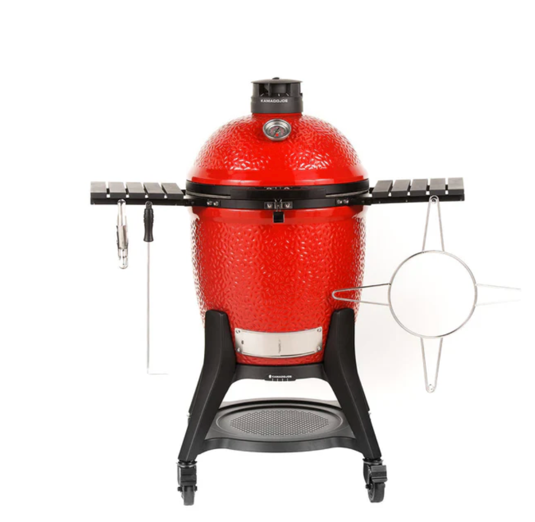 Classic Joe III 18-inch ceramic grill with powder-coated steel cart and folding side shelves for North Florida free delivery
